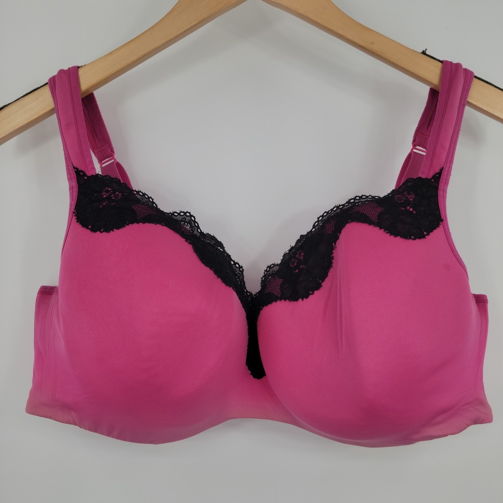 Cacique Lace Trim Balconette Bra Women 42DD Pink Underwire Lingerie